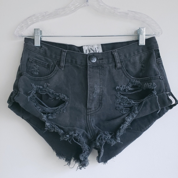 One Teaspoon Pants - One Teaspoon Bandits Black Distressed Short Denim Shorts